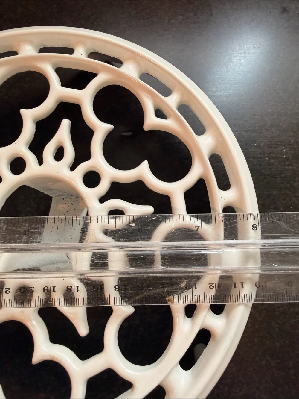 Le Creuset White Cast Iron Trivet with Decorative Cutout Design